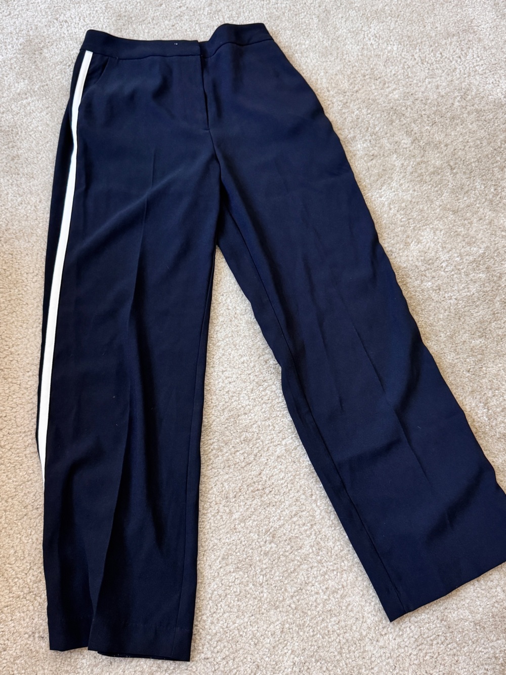Jason Wu Navy Wide-Leg Pants with White Side Stripe
